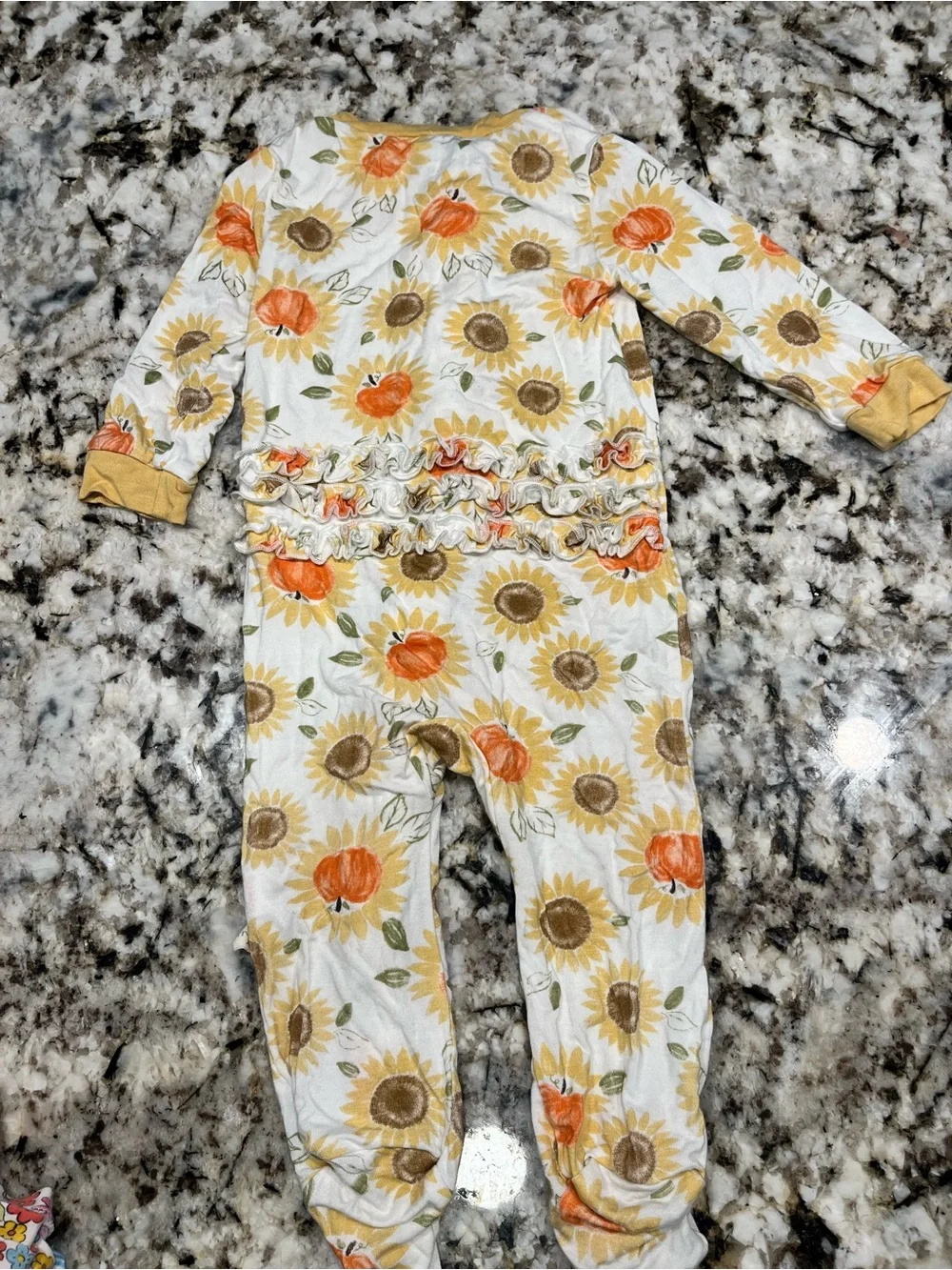 Sunflower & Pumpkin Ruffle Baby Footed Pajamas - White, Yellow & Orange